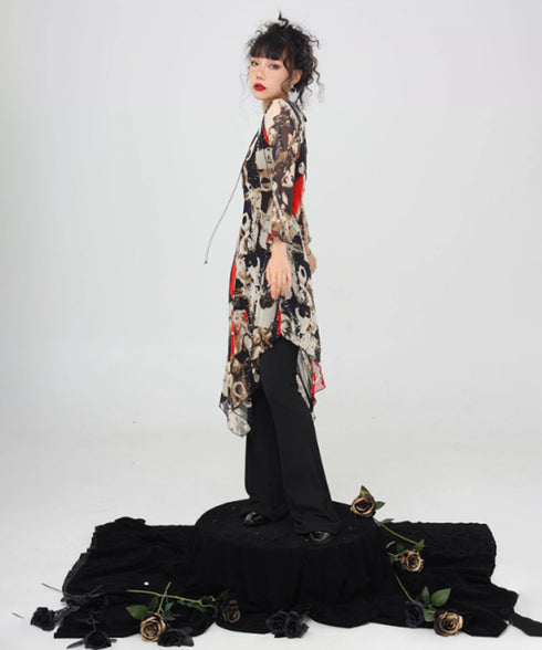 Photo Print Lace-up Dress